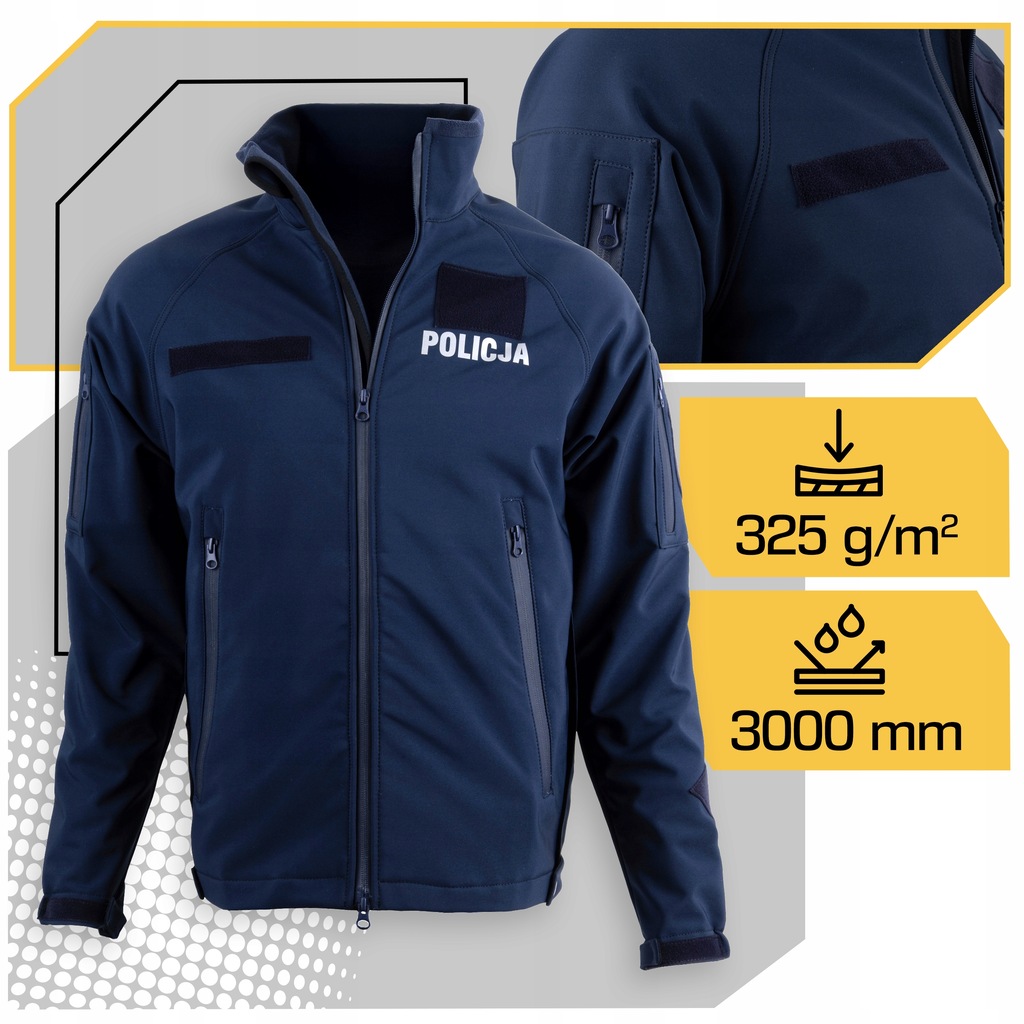 Softshell Policja Kurtka Ochronna Wodoodporna z Rzepami i Zamkami XL Rozmiar XL